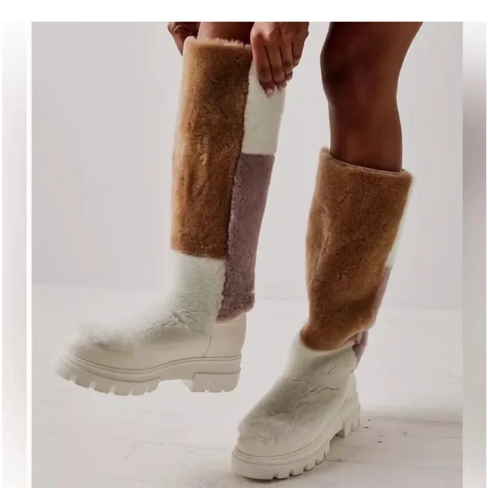 FREE PEOPLE Happy Thoughts  Color Block Shearling Boots Size 38/8